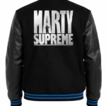 Marty Supreme Black & Blue Letterman Varsity Leather Jacket Back