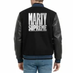 Marty Supreme Blue And Black Varsity Jacket Back