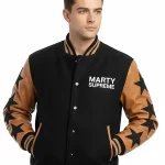 Marty Supreme Brown and Black Stars Varsity Jacket
