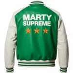 Marty Supreme Green Varsity Leather Jacket Back