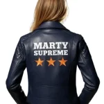 Marty Supreme Navy Blue Biker Jacket Back