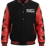 Marty Supreme Red and Black Stars Letterman Varsity Jacket