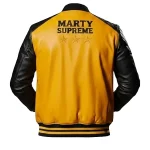 Marty Supreme Yellow Varsity Leather Jacket Back