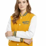 Marty Supreme Yellow and White Letterman Varsity Leather Jacket
