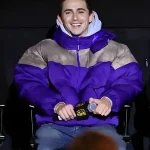 Timothee Chalamet Marty Supreme Purple Puffer Jacket